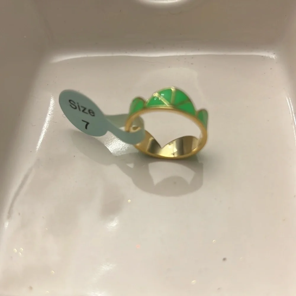 14k Gold Plated Sterling Silver Enamel Citrus Fruit Lime Ring Size 7 NWT